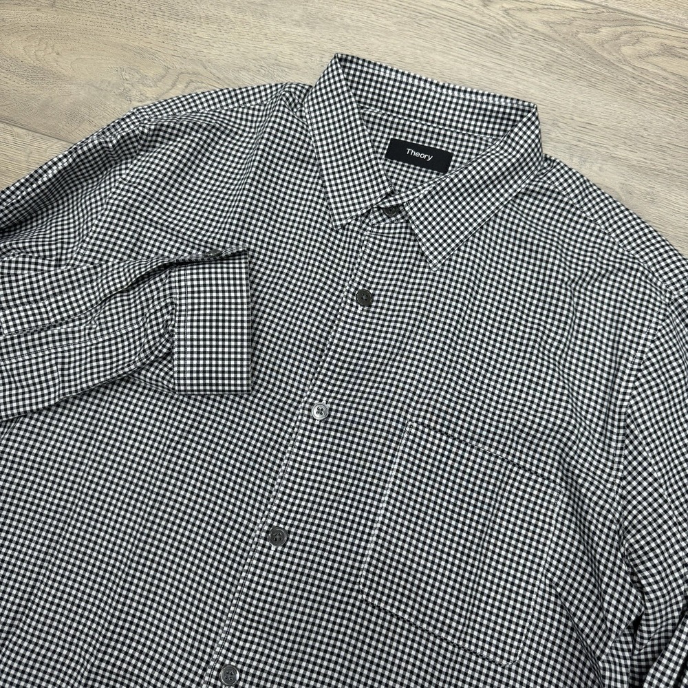 Theory Rammy Men's Black Brushed Gingham Button Up Shirt Men's Sz M Smart Preppy